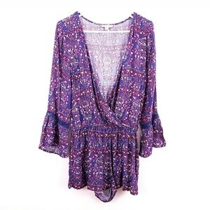 purple floral American Eagle romper long sleeve
